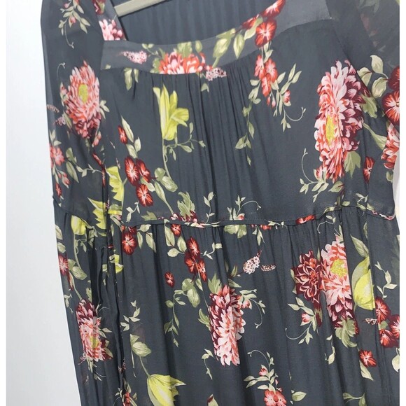 ANTHROPOLOGIE Evelin XS Maxi Dress Green Floral Boho Ruffle Tiered Chiffon - Picture 5 of 12